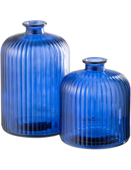 Vase moderne Bocal Hauteur 20 cm en Verre Bleu Motif rayures Zyku - 3
