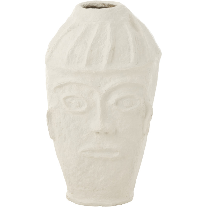 Grand Vase Visage XL Ovale Hauteur 95 cm en Papier mâché Blanc Face - 1