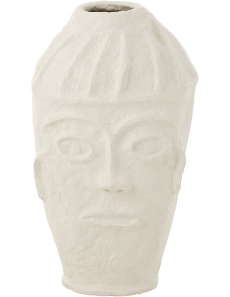 Grand Vase Visage XL Ovale Hauteur 95 cm en Papier mâché Blanc Face - 1