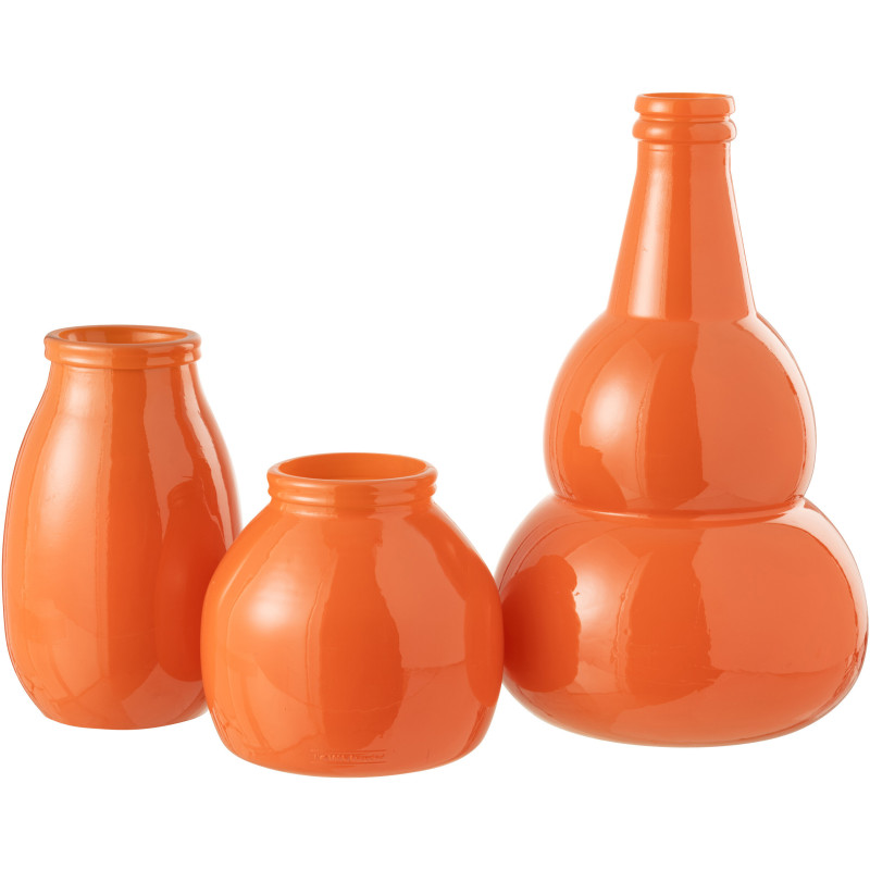Grand Vase moderne Rond Hauteur 28 cm en Verre Orange Cocoon - 3