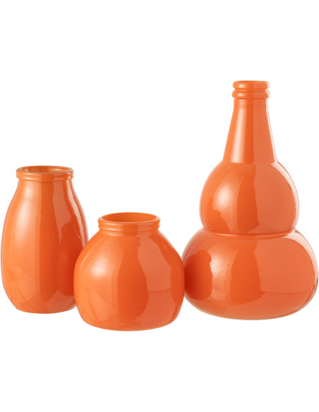 Grand Vase moderne Rond Hauteur 28 cm en Verre Orange Cocoon - 3