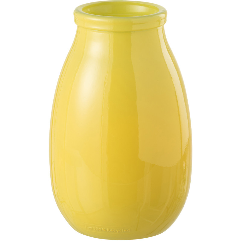 Grand Vase moderne Rond Hauteur 28 cm en Verre Jaune Cocoon - 1