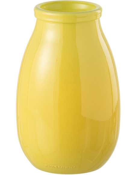 Grand Vase moderne Rond Hauteur 28 cm en Verre Jaune Cocoon - 1