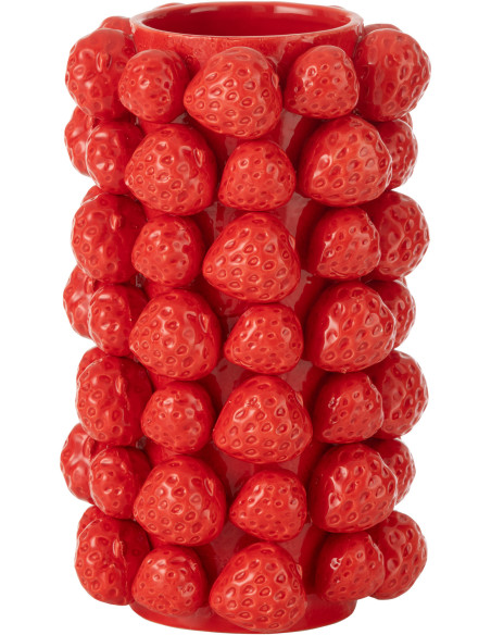 Grand Vase original Fraises Rond Hauteur 26 cm en Céramique Rouge Juicy - 1