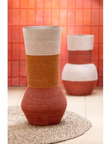 Grand Vase africain Cylindrique Hauteur 52 cm en Joc de mer Naturel Terracotta Sira - 2
