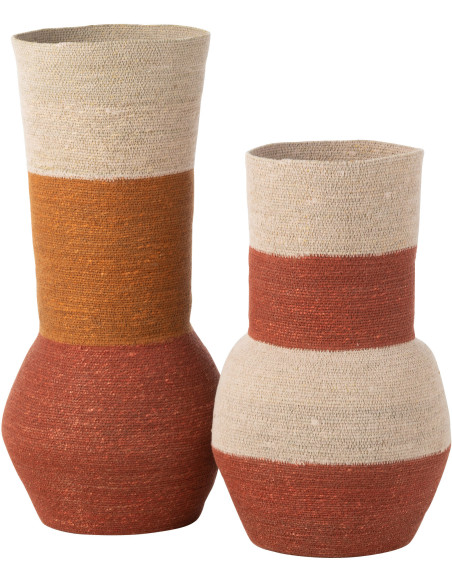 Grand Vase africain Cylindrique Hauteur 52 cm en Joc de mer Naturel Terracotta Sira - 3