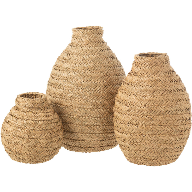 Grand Vase africain Rond Hauteur 39 cm en Jonc de mer Naturel Blanc Tressé Sena - 3