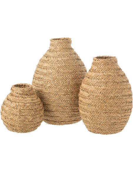 Grand Vase africain Rond Hauteur 39 cm en Jonc de mer Naturel Blanc Tressé Sena - 3
