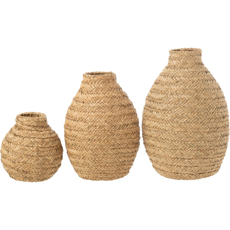 Grand Vase africain Rond Hauteur 39 cm en Jonc de mer Naturel Blanc Tressé Sena - 4