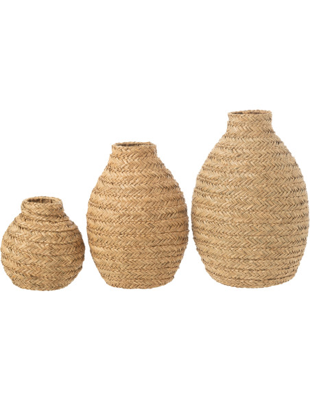 Grand Vase africain Rond Hauteur 39 cm en Jonc de mer Naturel Blanc Tressé Sena - 4