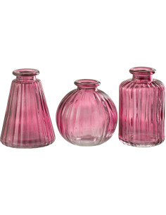 Petit Vase Conique Rond Bouteille Hauteur 8 cm en Verre Rouge fuchsia Tola (Lot de 3) - 1