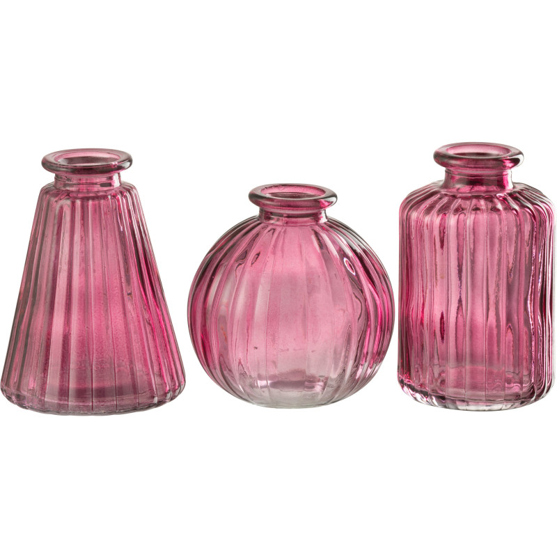 Petit Vase Conique Rond Bouteille Hauteur 8 cm en Verre Rouge fuchsia Tola (Lot de 3) - 1