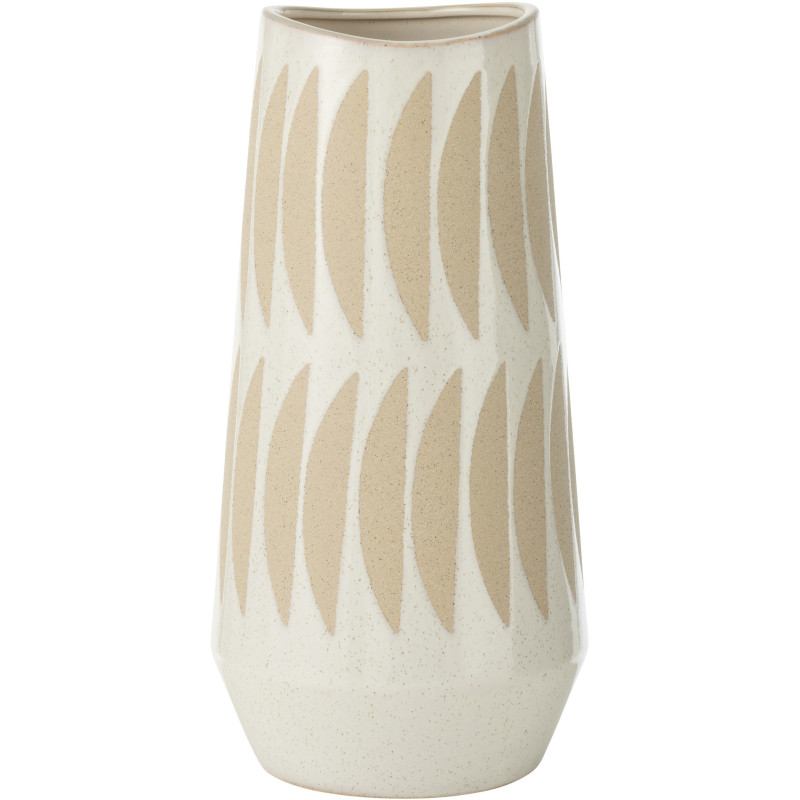 Grand Vase moderne Rond Hauteur 40 cm en Grès Blanc Beige Mouchetté Kai - 1