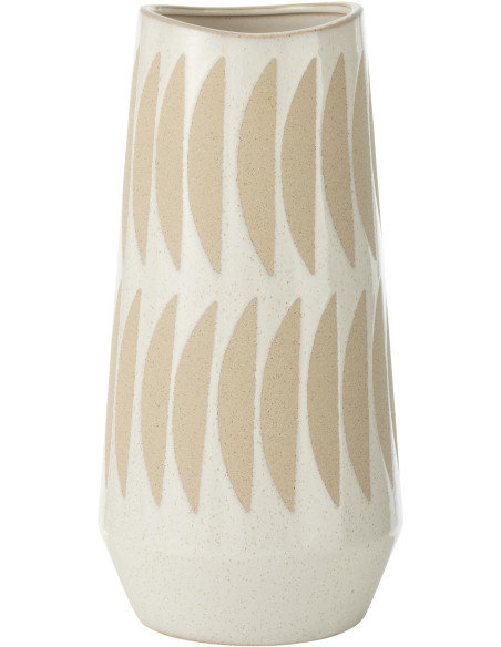 Grand Vase moderne Rond Hauteur 40 cm en Grès Blanc Beige Mouchetté Kai - 1