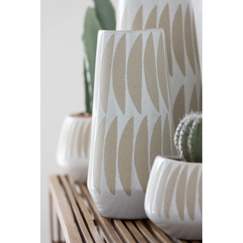 Grand Vase moderne Rond Hauteur 40 cm en Grès Blanc Beige Mouchetté Kai - 2