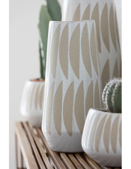 Grand Vase moderne Rond Hauteur 40 cm en Grès Blanc Beige Mouchetté Kai - 2
