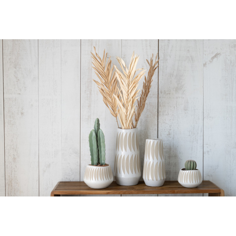 Grand Vase moderne Rond Hauteur 40 cm en Grès Blanc Beige Mouchetté Kai - 3