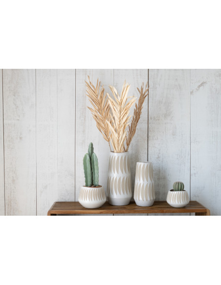 Grand Vase moderne Rond Hauteur 40 cm en Grès Blanc Beige Mouchetté Kai - 3