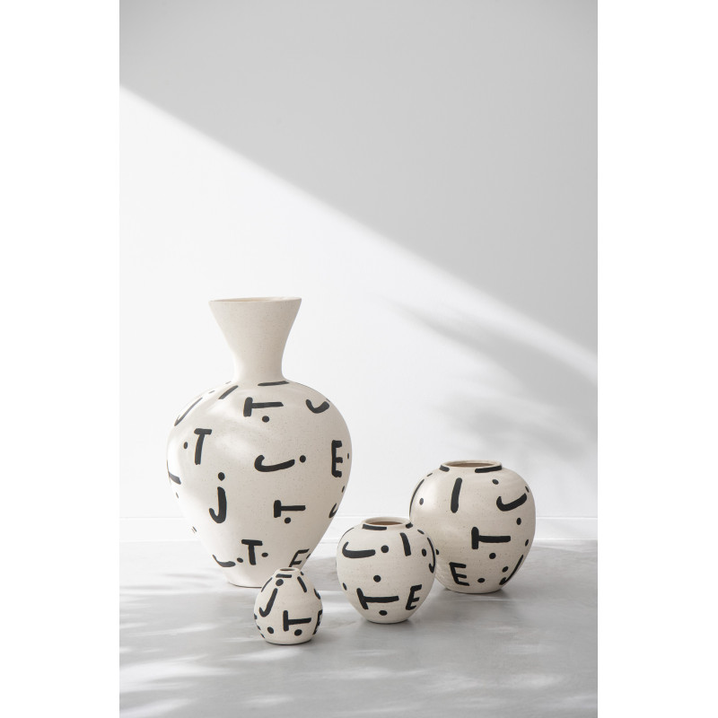 Grand Vase origanique Rond Hauteur 40 cm en Grès Blanc Noir Bay - 2