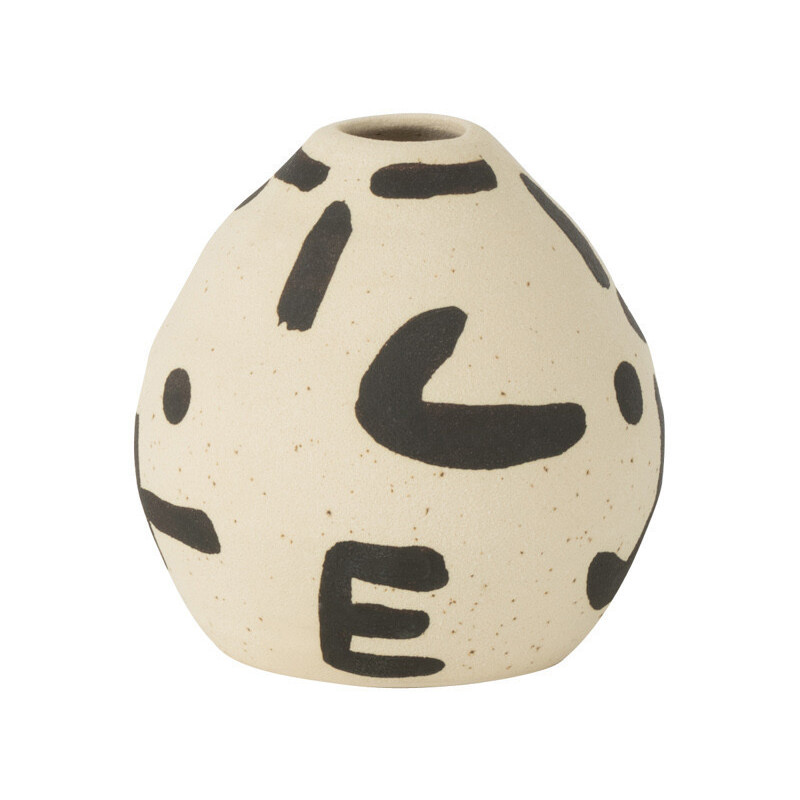Petit Vase japandi Rond Hauteur 10 cm en Grès Blanc Noir Kira - 1