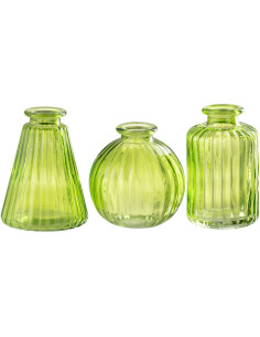 Petit Vase Conique Rond Bouteille Hauteur 8 cm en Verre Vert Tola (Lot de 3) - 1