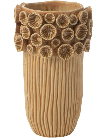 Grand Vase original Haut Hauteur 32 cm en Argile Ocre jaune Corail - 1