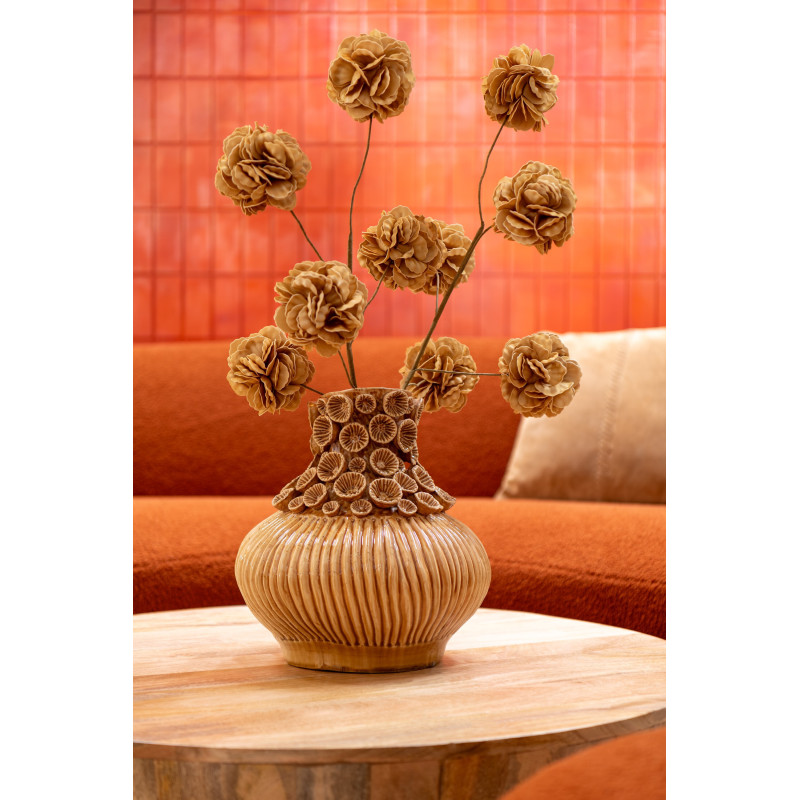 Grand Vase original Haut Hauteur 32 cm en Argile Ocre jaune Corail - 2