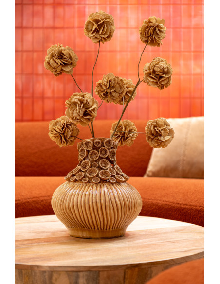 Grand Vase original Haut Hauteur 32 cm en Argile Ocre jaune Corail - 2