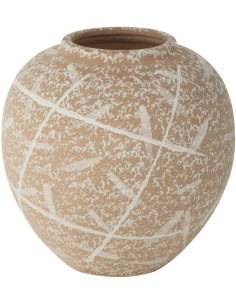 Vase moderne Rond Hauteur 21 cm en Grès Beige Blanc Dune - 1
