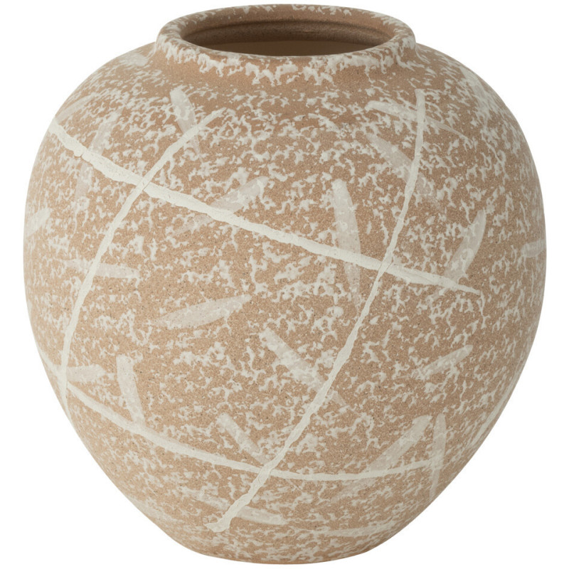 Vase moderne Rond Hauteur 21 cm en Grès Beige Blanc Dune - 1