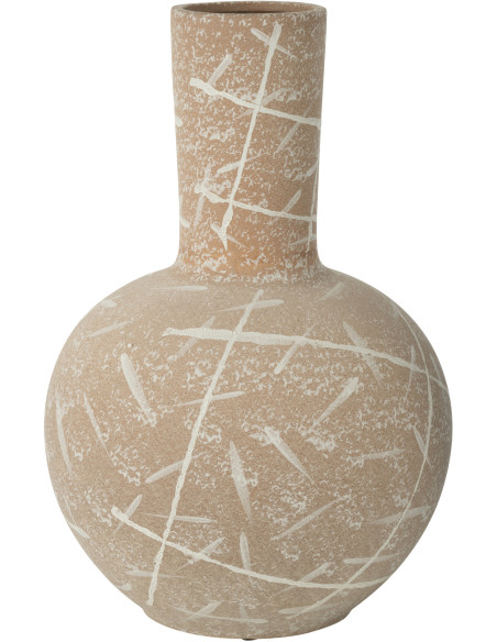 Grand Vase moderne Rond Hauteur 52 cm en Grès Beige Blanc Dune - 1