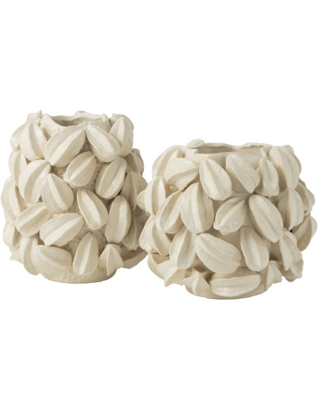 Grand Vase moderne Rond Hauteur 52 cm en Grès Beige Blanc Dune - 2