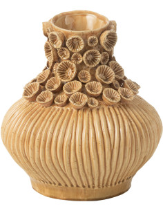 Grand Vase original Rond Hauteur 33 cm en Argile Ocre jaune Corail - 1