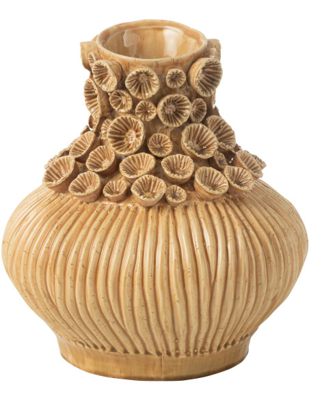 Grand Vase original Rond Hauteur 33 cm en Argile Ocre jaune Corail - 1