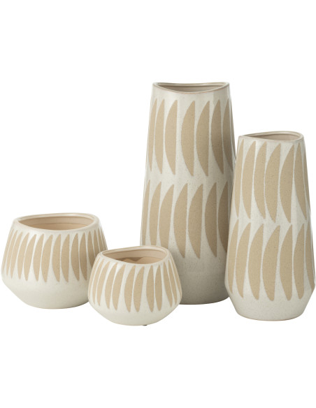 Grand Vase original Rond Hauteur 33 cm en Argile Ocre jaune Corail - 4