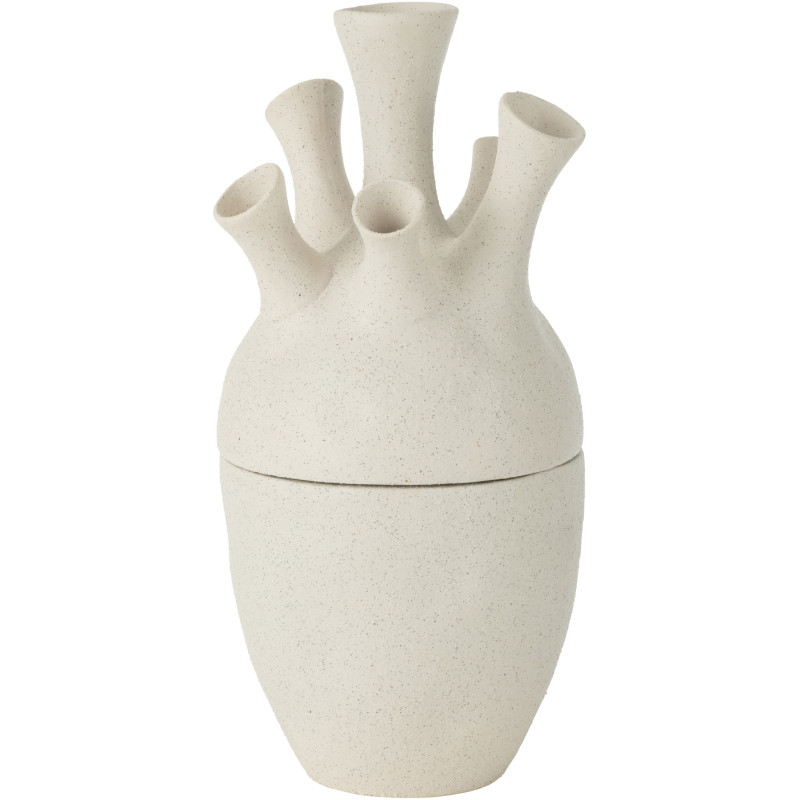 Grand Vase original 6 fleurs Corail Hauteur 29 cm en Argile Blanc Kary - 1