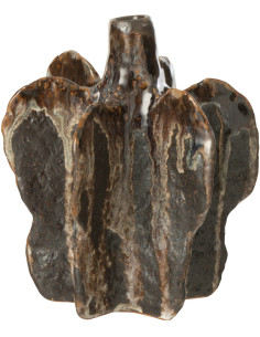 Petit Vase ethnique Organique Hauteur 15 cm en Céramique Marron Noir Naga - 1