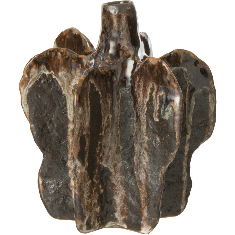 Petit Vase ethnique Organique Hauteur 15 cm en Céramique Marron Noir Naga - 1