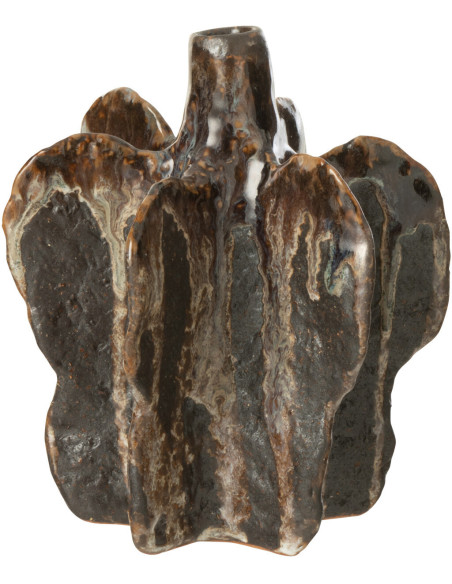 Petit Vase ethnique Organique Hauteur 15 cm en Céramique Marron Noir Naga - 1