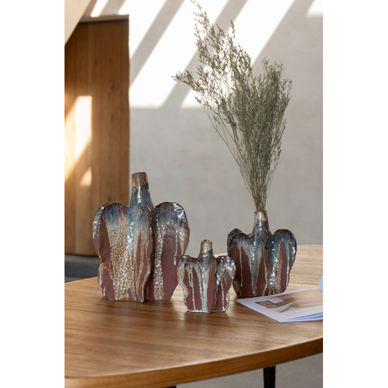 Petit Vase ethnique Organique Hauteur 15 cm en Céramique Marron Noir Naga - 2