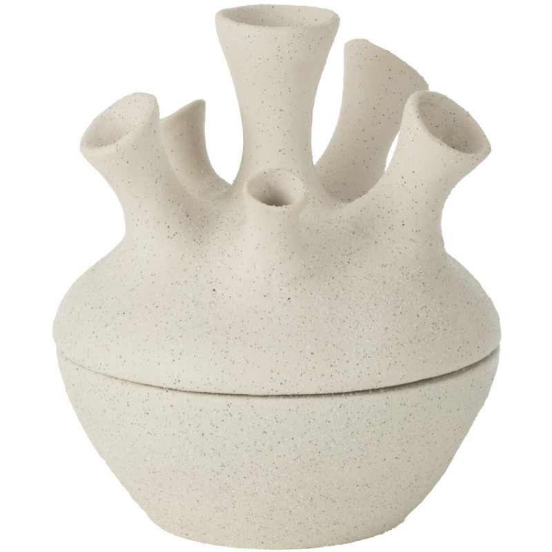 Vase original 6 fleurs Corail Hauteur 19 cm en Argile Blanc Kary - 1