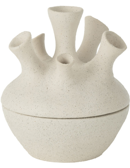 Vase original 6 fleurs Corail Hauteur 19 cm en Argile Blanc Kary - 1