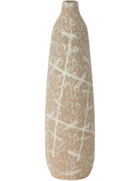 Grand Vase moderne Fin Hauteur 45 cm en Grès Beige Blanc Dune - 1