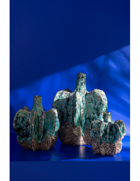 Grand Vase moderne Fin Hauteur 45 cm en Grès Beige Blanc Dune - 3