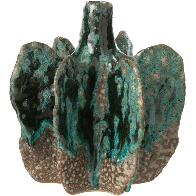 Vase ethnique Organique Hauteur 20 cm en Céramique Bleu azur Marron Naga - 1