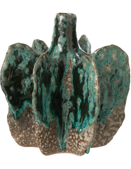 Vase ethnique Organique Hauteur 20 cm en Céramique Bleu azur Marron Naga - 1