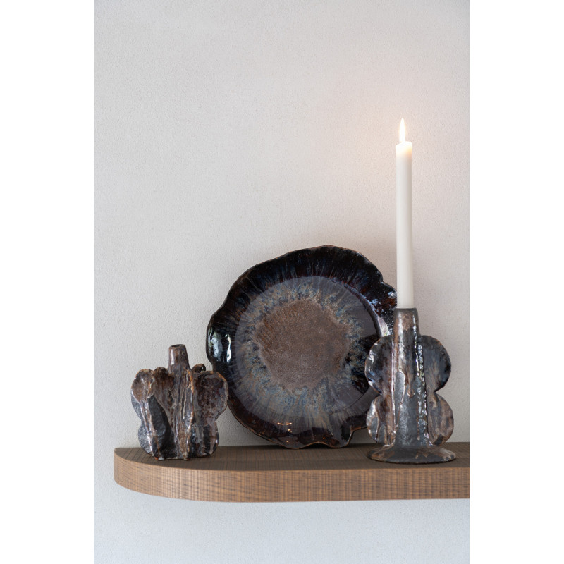 Vase ethnique Organique Hauteur 20 cm en Céramique Bleu azur Marron Naga - 3