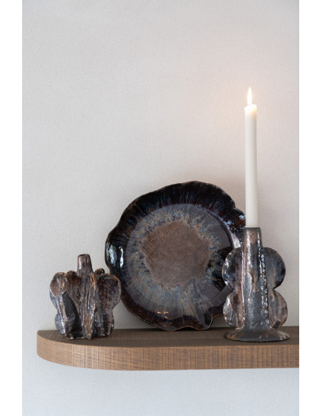 Vase ethnique Organique Hauteur 20 cm en Céramique Bleu azur Marron Naga - 3