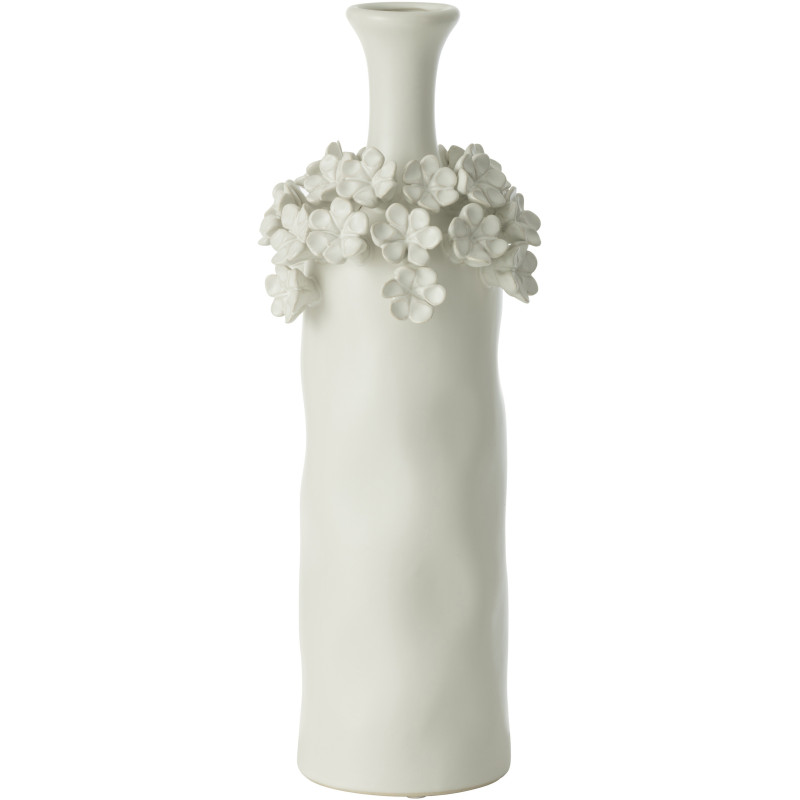 Grand Vase moderne Bouteille Hauteur 40 cm en Céramique Blanc Motif fleurs Yucca - 1