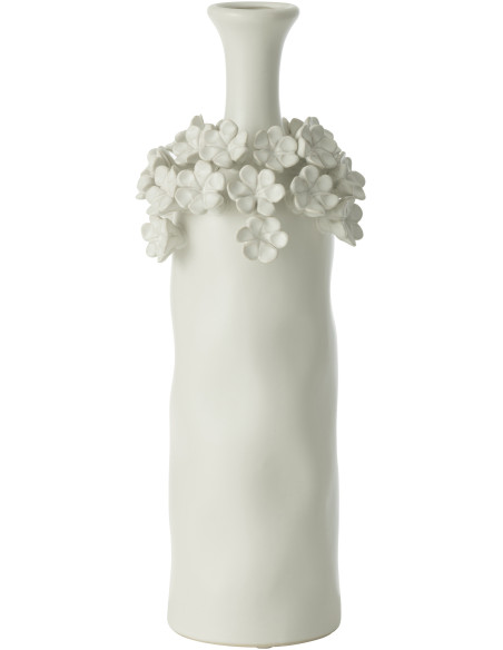 Grand Vase moderne Bouteille Hauteur 40 cm en Céramique Blanc Motif fleurs Yucca - 1